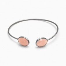 Rose Quartz Oval Gemstone Bezel Bracelet 